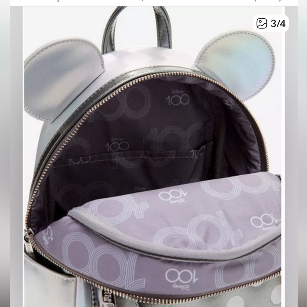 Loungefly Disney Parks 100 Minnie Mouse Platinum Mini Backpack NWT - Picture 5 of 6